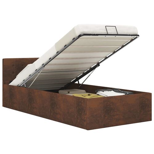 vidaXL Cadre de lit à rangement hydraulique Marron Tissu 90x200 cm