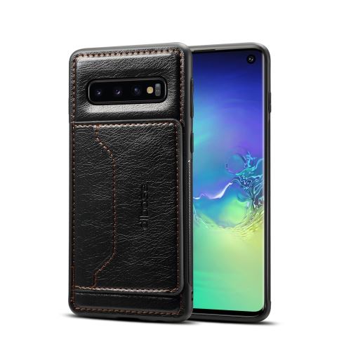 Coque en TPU crazy horse avec béquille porte-cartes noir pour votre Samsung Galaxy S10