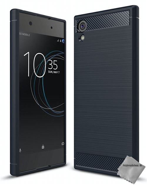 Housse etui coque silicone gel carbone pour Sony Xperia XA1 avec verre trempe - BLEU FONCE