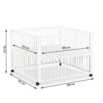 Jonas Parc Bebe Reglable En Bois Blanc Avec Roulettes Integrees Parcs Achat Prix Fnac