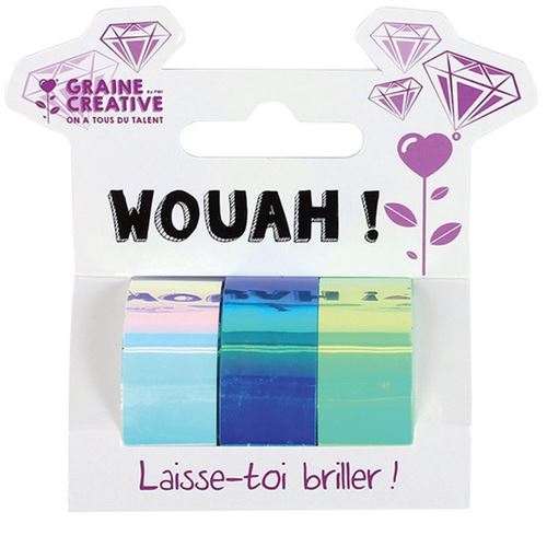Graine Creative 3 Tapes IRIDESCENT Blanc Bleu Vert 15mmx5m