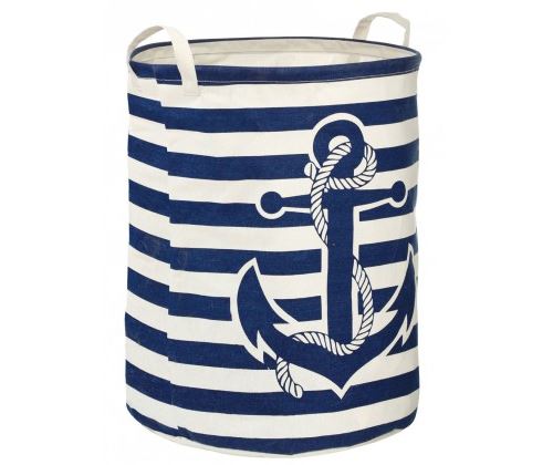 Panier à Linge Rayé Bleu et Blanc avec Ancre Marine Navy