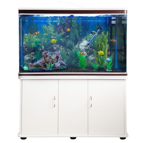 MONSTERSHOP Aquarium &agrave; bords Blanc & Noisette, Kit de D&eacute;marrage, Meuble de support Blanc