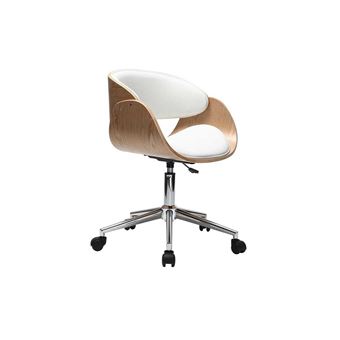 Chaise De Bureau A Roulettes Blanc Et Bois Clair Bent Achat Prix Fnac