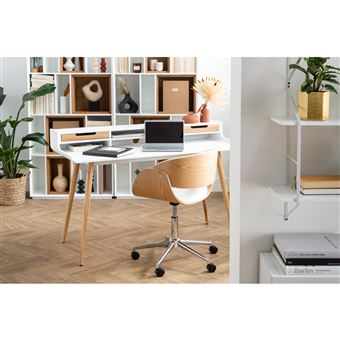 Chaise De Bureau A Roulettes Blanc Et Bois Clair Bent Achat Prix Fnac