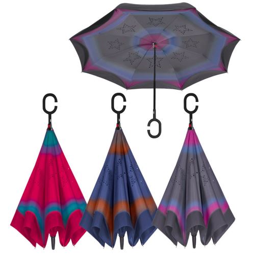 PERLETTI - Perletti 26017 Lady 61/8 Homme Solide et Rayures Couleurs Envers Pliant Coupe-Vent en Microfibre Parapluie