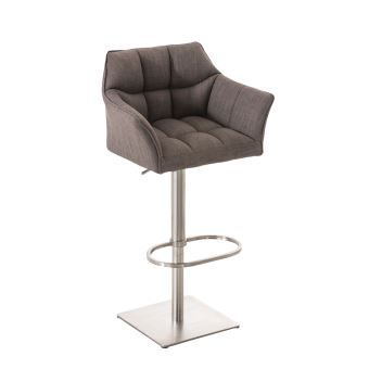 CLP Tabouret de bar Damaso en Tissu , Gris/Acier inoxydable - 1