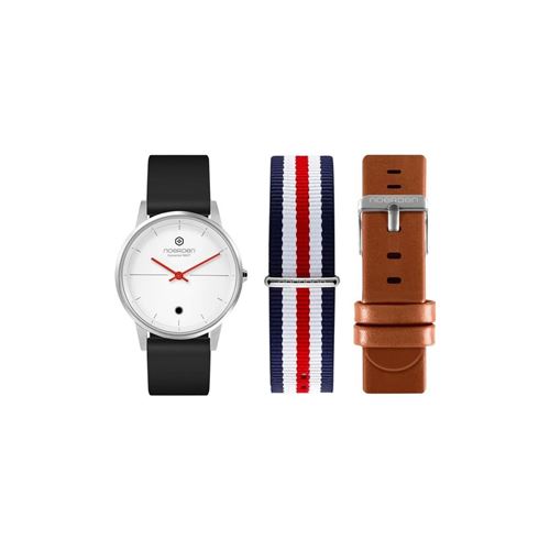 Noerden Montre Connectee Life - Bracelets Interchangeables : Silicone Noir / Cuir Marron / Nato Bleu, Blanc, Rouge