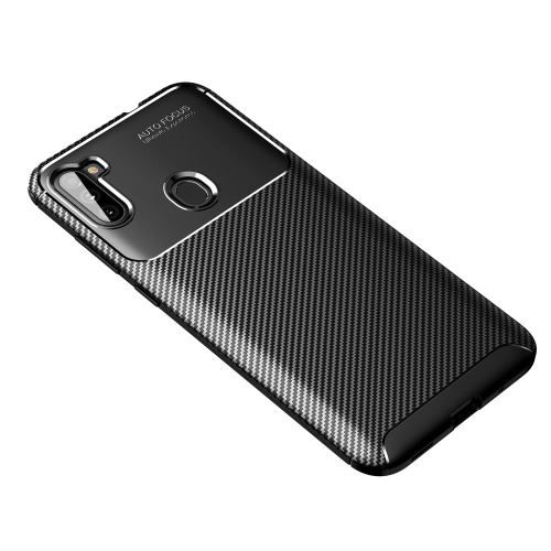 Coque en TPU fibre de carbone résistante aux chutes noir pour votre Samsung Galaxy A11