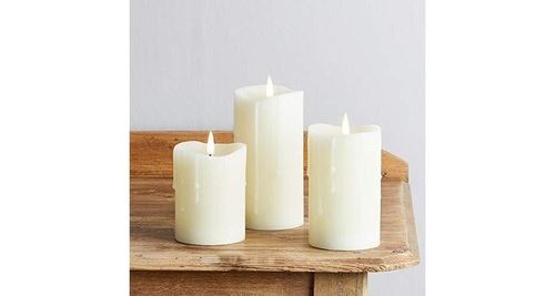 Lights4fun lot de 3 bougies truglow® en cire ivoire effet coulant à led blanc chaud à piles pour intérieur