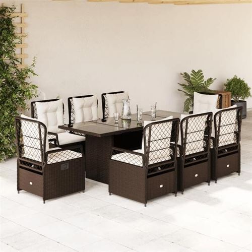 Non Communiqué Marron Vidaxl Ensemble À Manger De Jardin Et Coussins 9 Pcs Poly Rotin 3262927