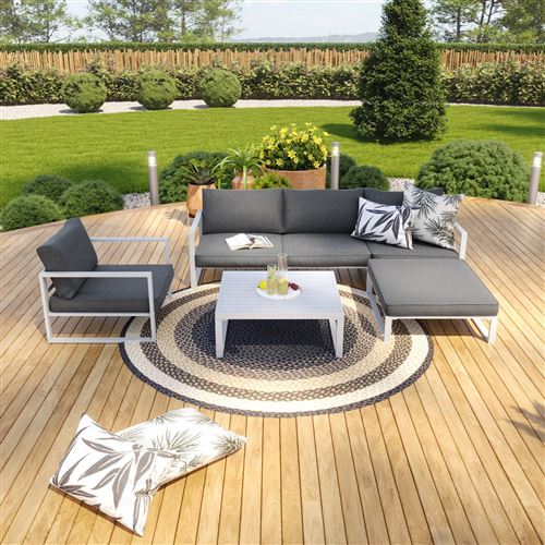 460 Sur Avril Paris Salon De Jardin Angle Aluminium 5 Places Couleur Blanc Gris Valence Mobilier De Jardin Achat Prix Fnac