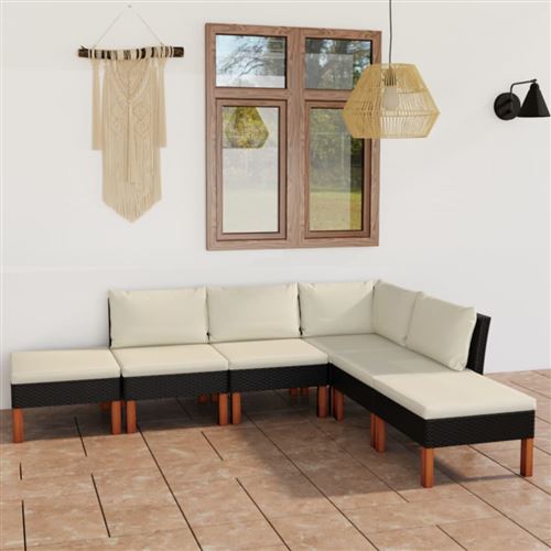 Non Communiqué Noir Vidaxl 6-Delige Loungeset Met Kussens Poly Rattan Zwart3059735