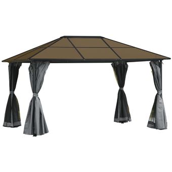 Pavillon de jardin tonnelle rigide dim. 4L x 3l x 2,65H m 4 parois latérales anti-UV gris 4 moustiquaires zippées alu. métal polycarbonate noir brun - 1