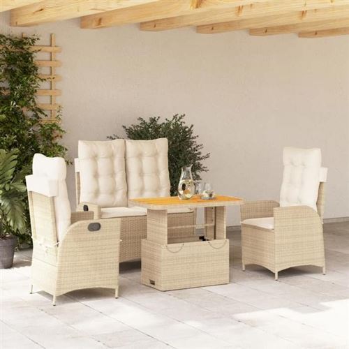 vidaXL Ensemble à Manger de Jardin avec Coussins 4 pcs, Table de Terrasse, Meubles de Patio, Mobilier d'Extérieur, Beige 3277479