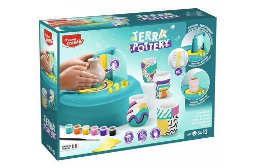 Coffret tour de potier electrique enfant - avec 1 kg argile  accessoires  peinture - studio atelier poterie - set kit creatif et carte