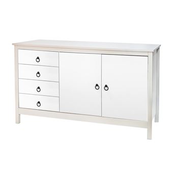 Buffet chêne 107 x 75 x 35 cm Commode Meuble de rangement avec 3 portes 2 tiroirs pour salon salle à manger intérieur - Maison