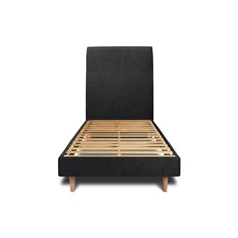 Lit 90x200cm avec tête de lit tapissier tissu et sommier kit Noir - Hauteur totale : 29cm - 1