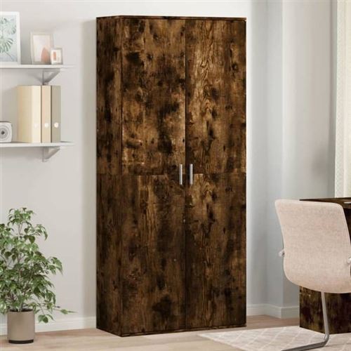 vidaXL Buffet haut chêne fumé 80x35x180 cm bois d'ingénierie, buffet, meuble de rangement, armoire haute, armoire, armoire 3276655