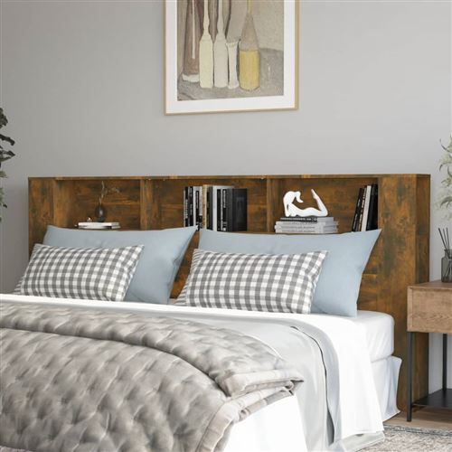vidaXL Armoire de Tête de Lit Murale Meuble de Chambre à Coucher Tête de Lit avec Rangement Accessoire de Lit Double Chêne Fumé 220x18,5x104,5 cm