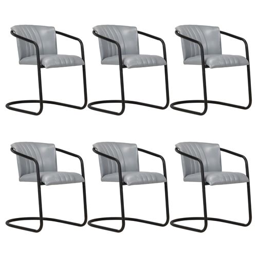 vidaXL Chaises de salle à manger 6 pcs Gris Cuir véritable