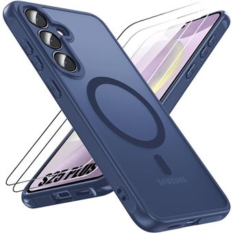 Coque et 2 Verres Trempés pour Samsung Galaxy S25 Plus (Galaxy S25+), avec Anneau Magnétique et Vitre Caméra - Bleu Marine - BOOLING - 1
