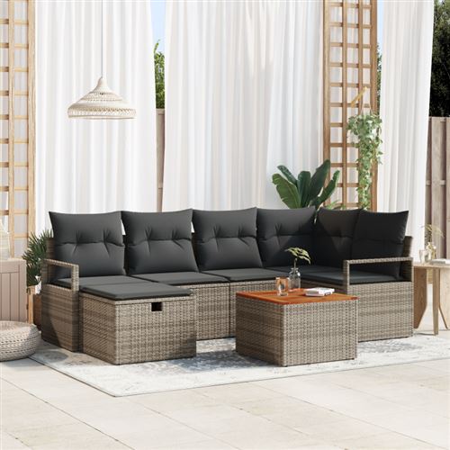 Non Communiqué Gris Set De Canapé De Jardin 7 Pièces Avec Coussins Rattan Poly, Canapé De Jardin 2 Places Avec Rangement Et Coussins Ratt