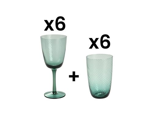 Lot de 12 verres soufflés bouche JUDITH - Bleu transparent - 55 et 32 cl