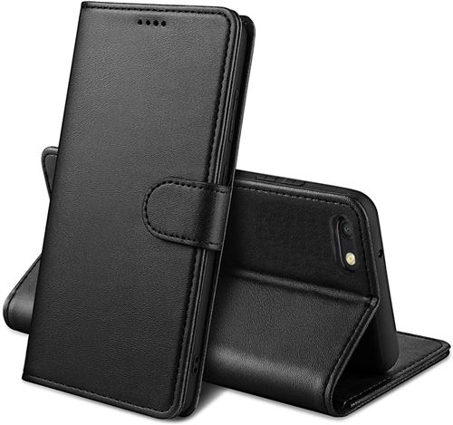 Ganbary Coque IPhone SE 2022/2020/7/8 - Housse Cuir PU Rabat Portefeuille Avec Béquille - Noir
