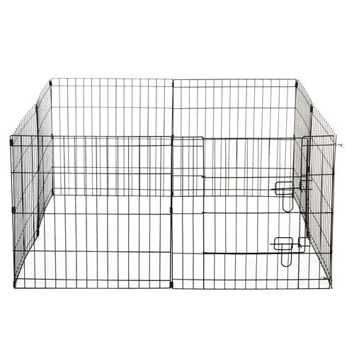 Parc enclos modulable pour chien animaux porte verrouillable 8 panneaux dim. panneau 61L x 61H cm métal noir