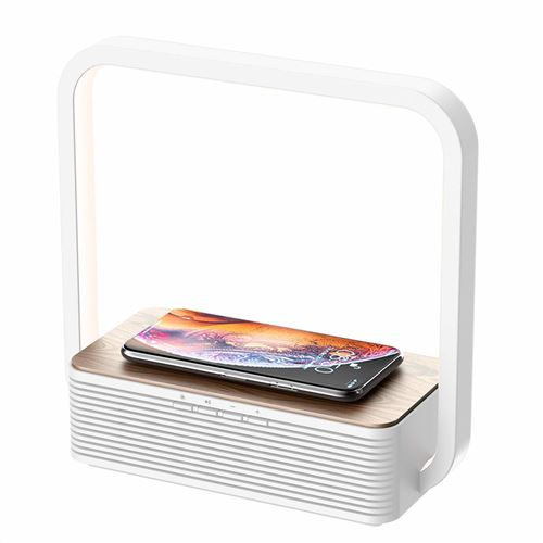 Lampe Chevet LED Tactile, Chargeur sans Fil et Haut-Parleur Bluetooth(Blanc)-Chronus