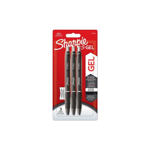 Sharpie Stylo encre gel S-GEL, 0,7 mm, noir, blister de 3 - Lot de 4