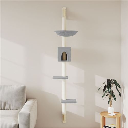 vidaXL Arbre à chat mural avec griffoir gris clair 187 cm, tour à chat, griffoir pour chat, tour à chat murale, meuble pour chat
