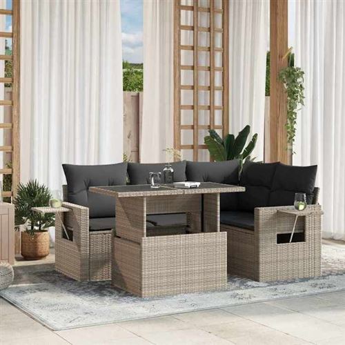 Non Communiqué Gris Salon De Jardin Modulable Vidaxl Resine Tressee 5 Pieces
