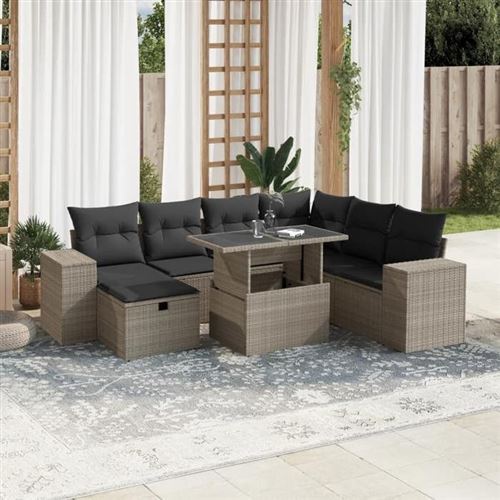Non Communiqué Gris Vidaxl Salon De Jardin 8 Pcs Avec Coussins Clair Résine Tressée 3275322