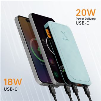 Batterie Externe 10000mAh 20W 2x USB-C plus USB Écran LED Design Compact Xtorm Bleu Clair