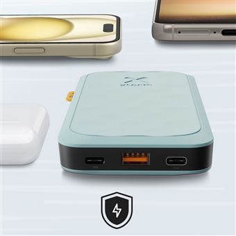 Batterie Externe 10000mAh 20W 2x USB-C plus USB Écran LED Design Compact Xtorm Bleu Clair