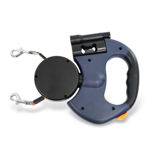 Comparer les prix de GANGXUN Laisse double pour chiens 3m avec lampe LED et distributeur de sacs – Antienchevêtrement, rotation 360°, bleu
