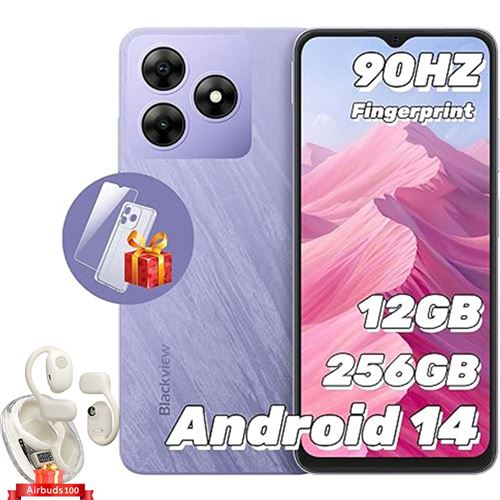 Blackview WAVE 8 Téléphone Portables 6.56 Android 14 ROM 256 Go Double SIM Violet avec Blackview Airbuds 100