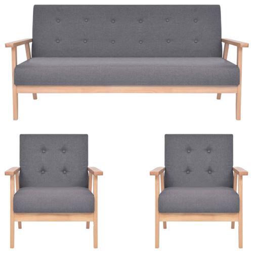 Non Communiqué Gris Vidaxl Ensemble De Canapés 3 Pcs Tissu Foncé