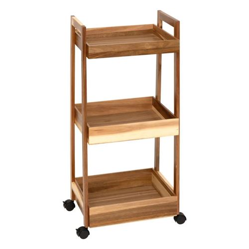 Non Communiqué Marron Desserte 3 Niveaux Sur Roulettes Acacia Mdf 5Five