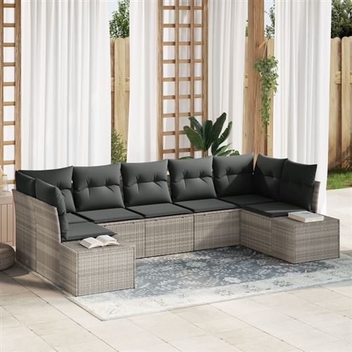 Non Communiqué Gris Clair Ensemble De Canapé De Jardin 7 Pièces Avec Coussins En Rattan Poly