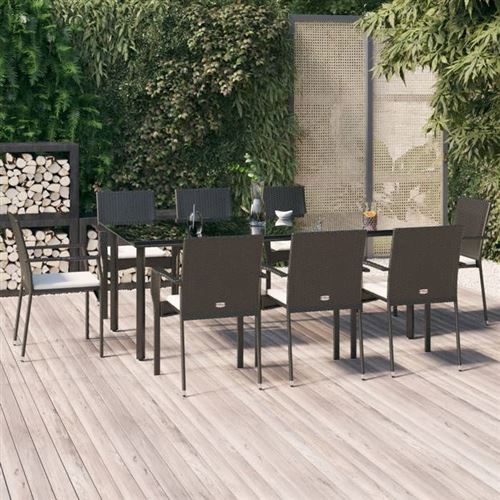Non Communiqué Noir Salon De Jardin Vidaxl 9 Pieces Resine Tressee 200 X 100 X 74 Cm