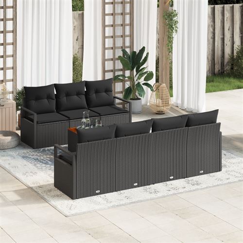 Non Communiqué Noir Ensemble De Canapés De Jardin 8 Pièces Avec Coussins En Poly Rattan Acacia, Canapé De Jardin 2 Places Avec Rangement Et Co