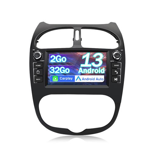 Autoradio Android 13 pour Peugeot 206 206cc (2002-2010)【2Go+32Go】,Carplay Android Auto 7 Pouces Écran HD Tactile FM/WiFi/Bluetooth/Commande au Volant/Aide au Stationnement