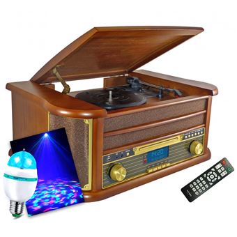 Chaîne Hifi INOVALLEY RETRO29-E vinyle style rétro Bluetooth, CD, K7 Audio, FM, USB + télécommande, Ampoule Culot E27 DIAMS LED - 1