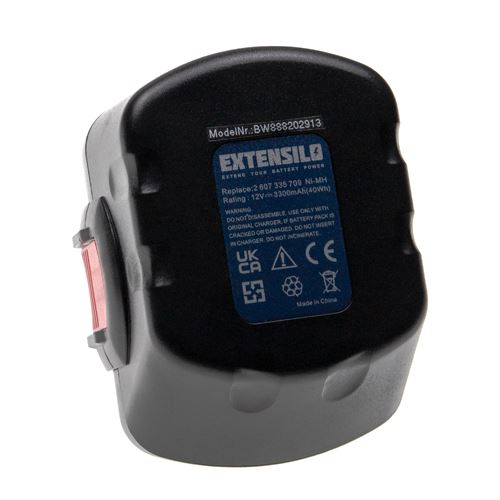 EXTENSILO 2x Batteries compatible avec Bosch PSR 12, PSR 12VE outil électrique (3300 mAh, NiMH, 12 V, 10 cellules)