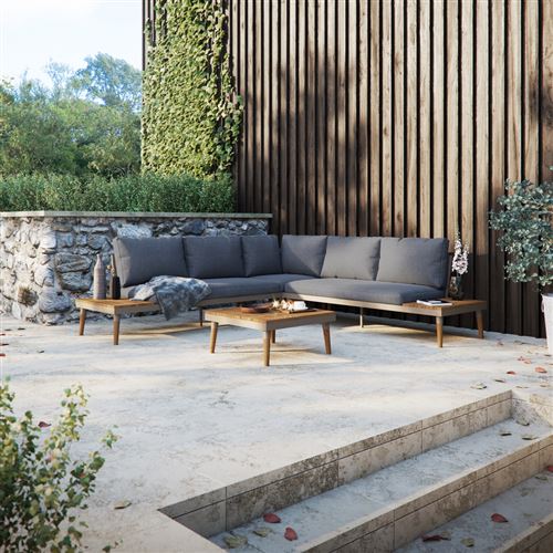 Canapé d'angle de jardin avec table - BEARCHAN - gris - style scandinave