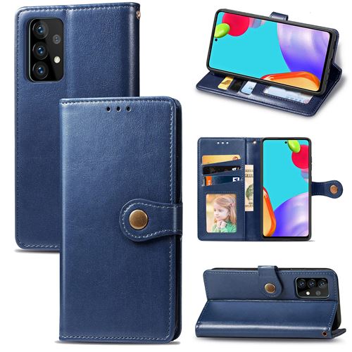 MPFRANCE Housse pour Samsung Galaxy A72 5G Bleu [Porte Carte, etui portefeuille, boucle]