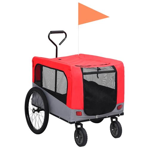 Vidaxl remorque de v&eacute;lo/poussette 2 en 1 pour chien rouge gris 14,05kg